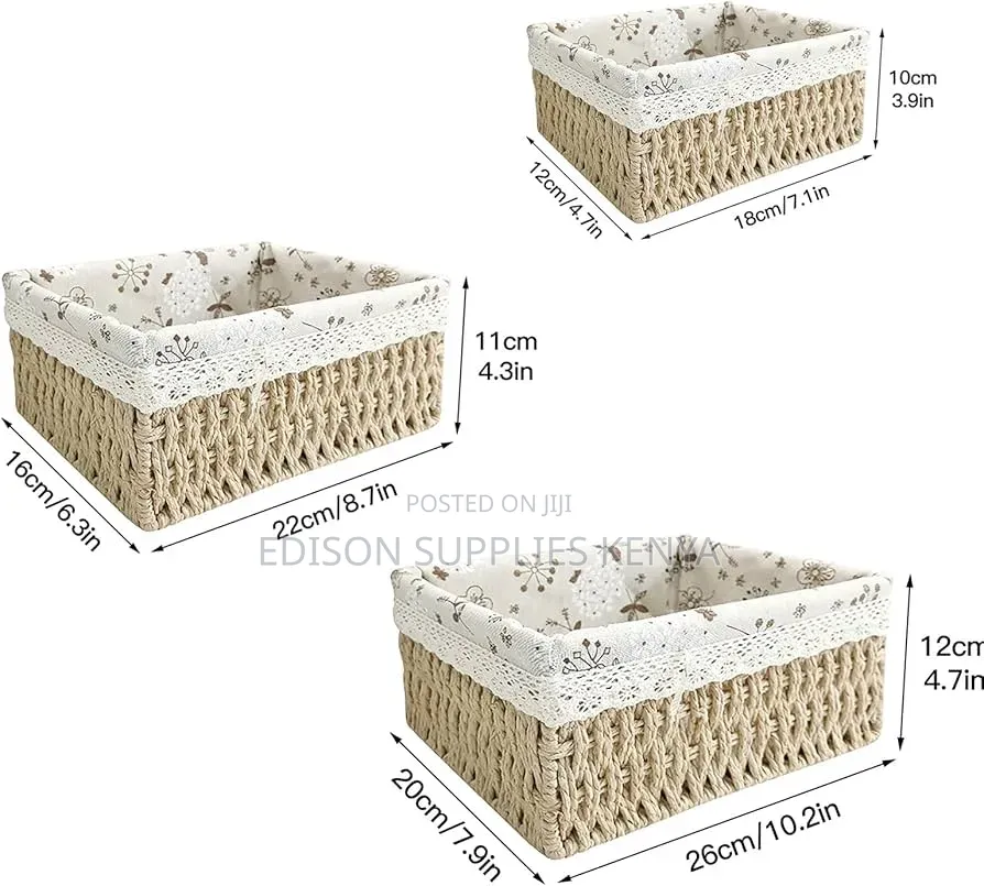 Woven Basket Storage Organizer Set of Three