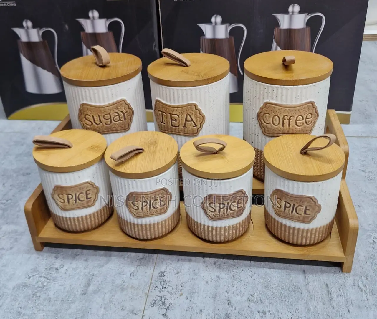 Canister Set With Wooden Stand
