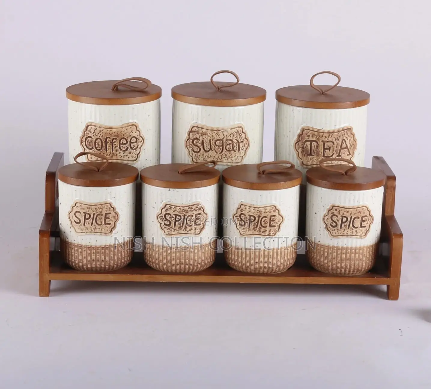 Canister Set With Wooden Stand