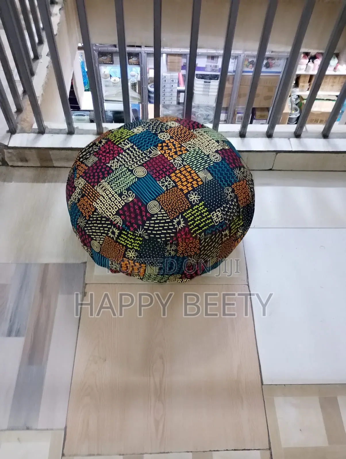 Round Puffy African Print Floor Poufs