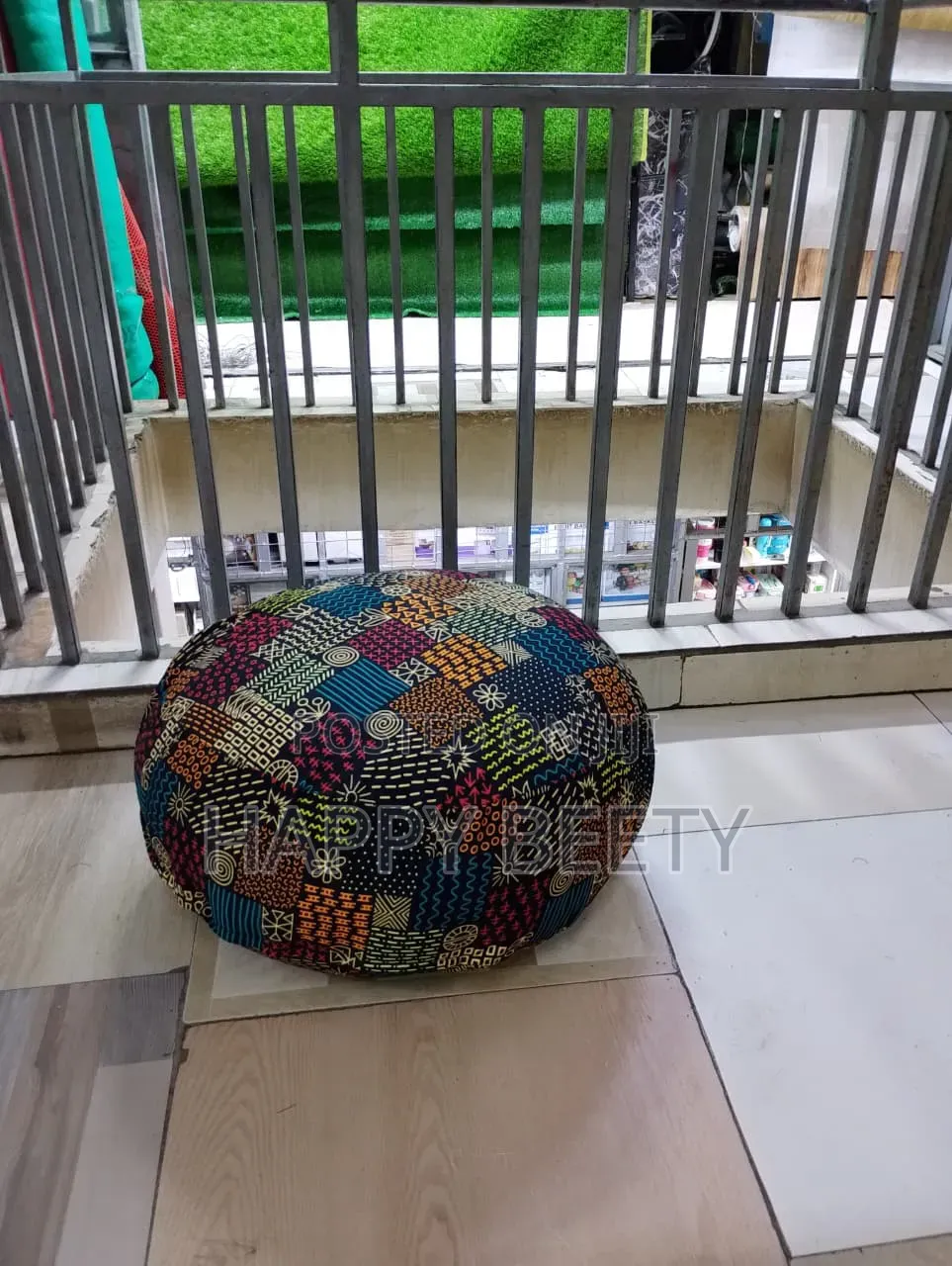 Round Puffy African Print Floor Poufs