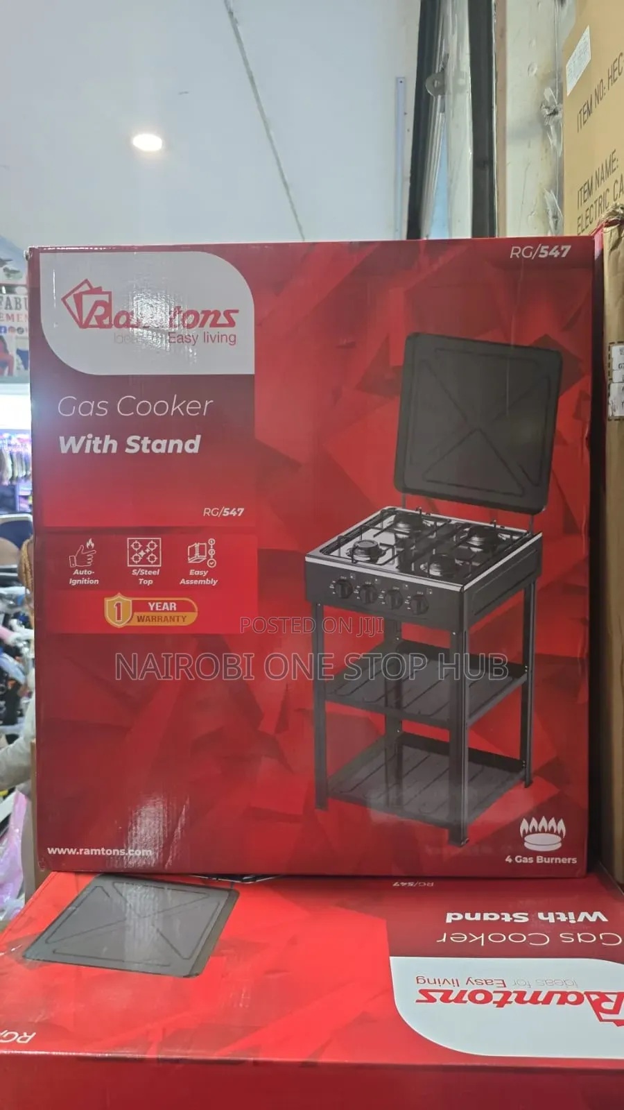 Ramtons 4Gas Burner Gas Cooker With Shelves RG/547