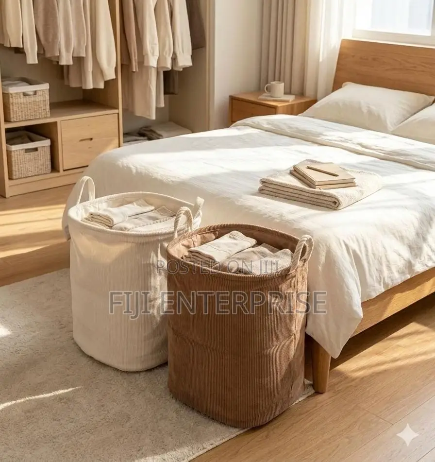 Corduroy Storage Laundry Basket – Large Capacity | Foldable