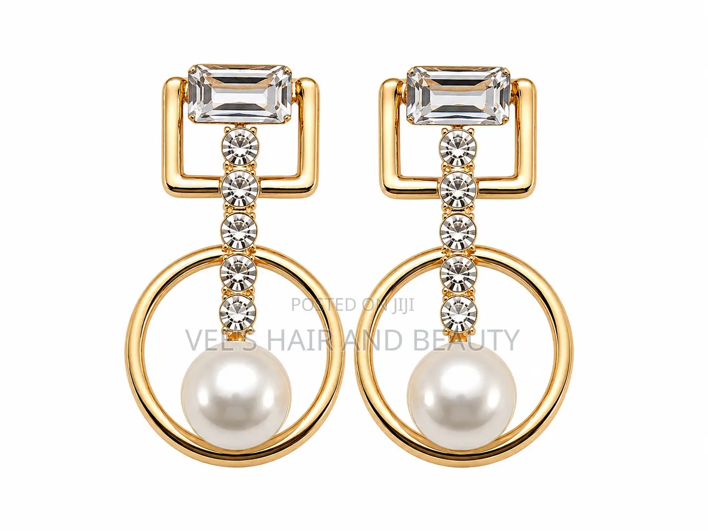 Gold Pearl Crystal Earrings | Geometric Statement Earrings | Jewelry