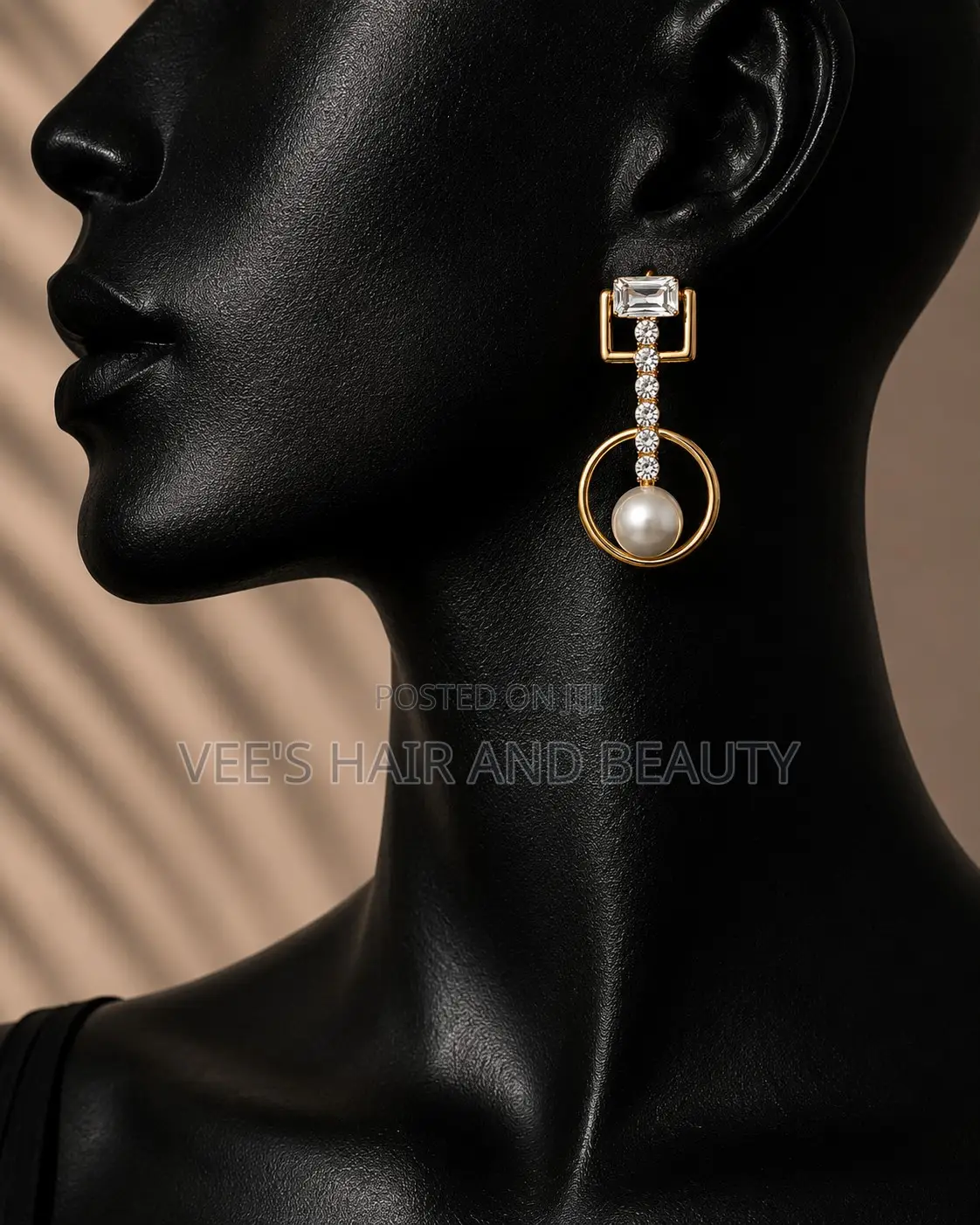 Gold Pearl Crystal Earrings | Geometric Statement Earrings | Jewelry