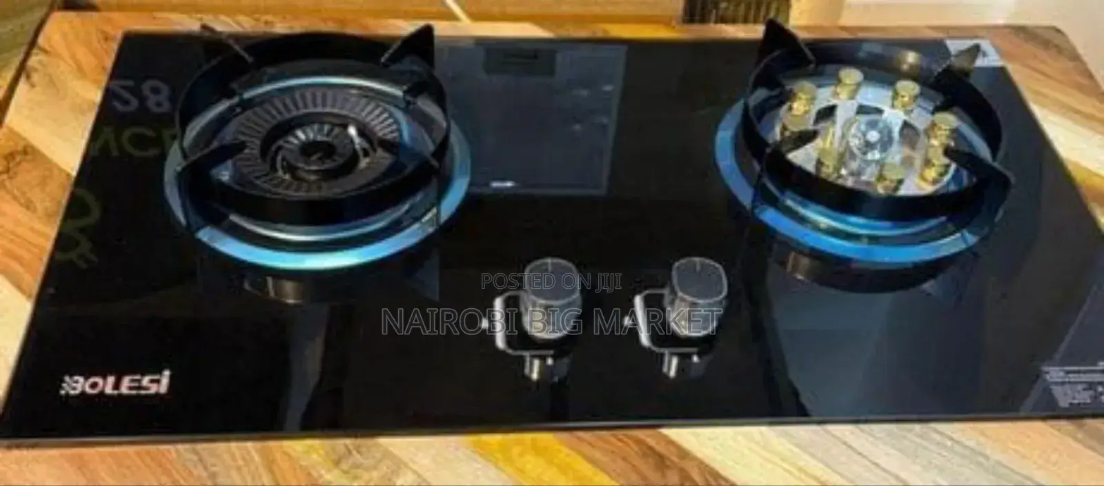 Bolesi Hob 2 Burner + Sensor Wok Inbuilt Glass Tampared Gas Hod
