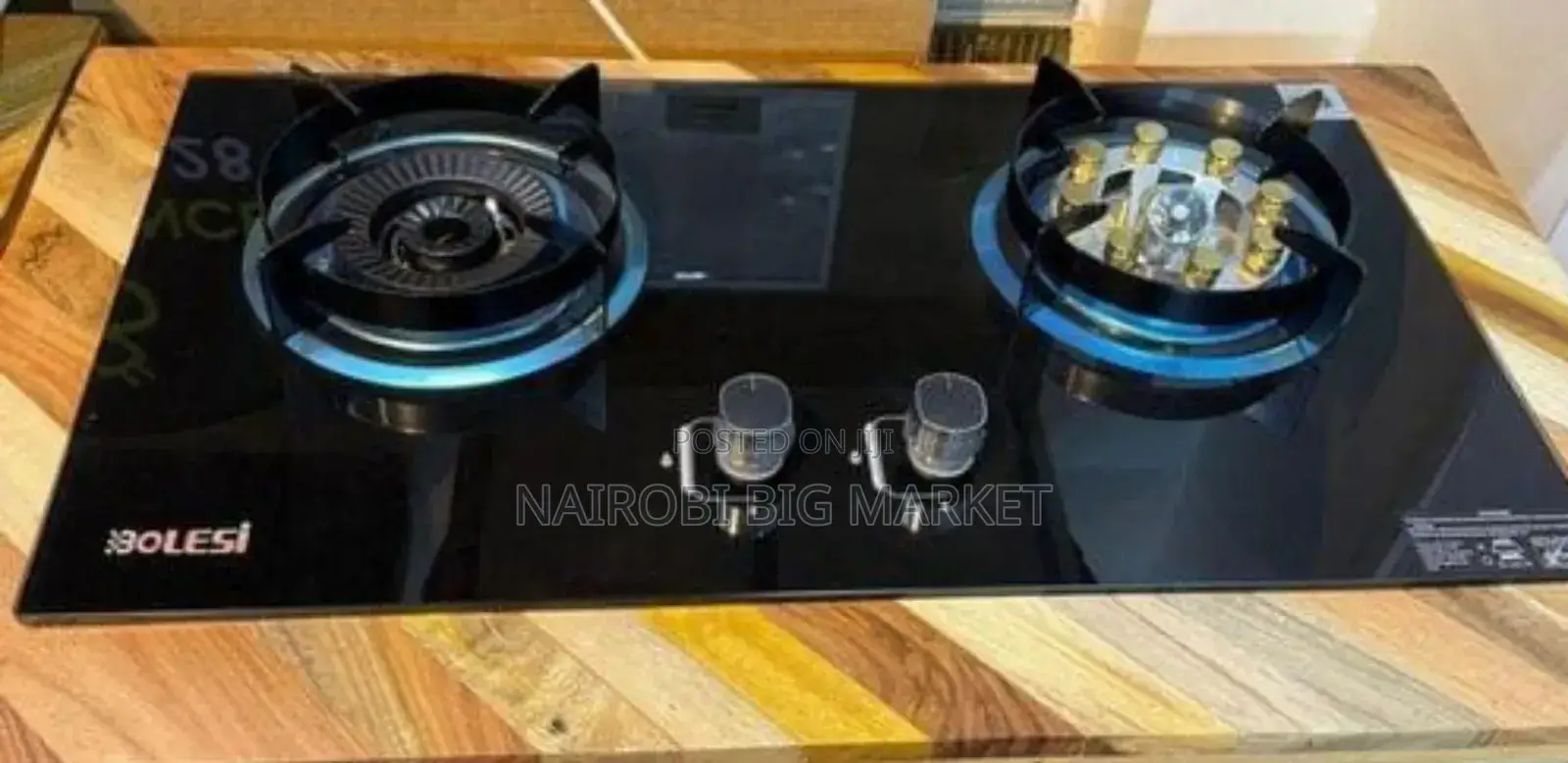 Bolesi Hob 2 Burner + Sensor Wok Inbuilt Glass Tampared Gas Hod