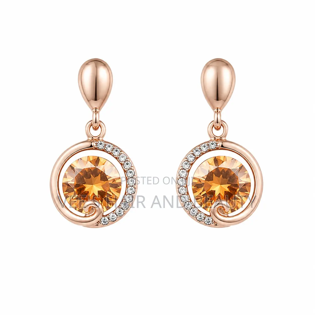 Rose Gold Amber Crystal Drop Earrings | Elegant Women's Jewellery