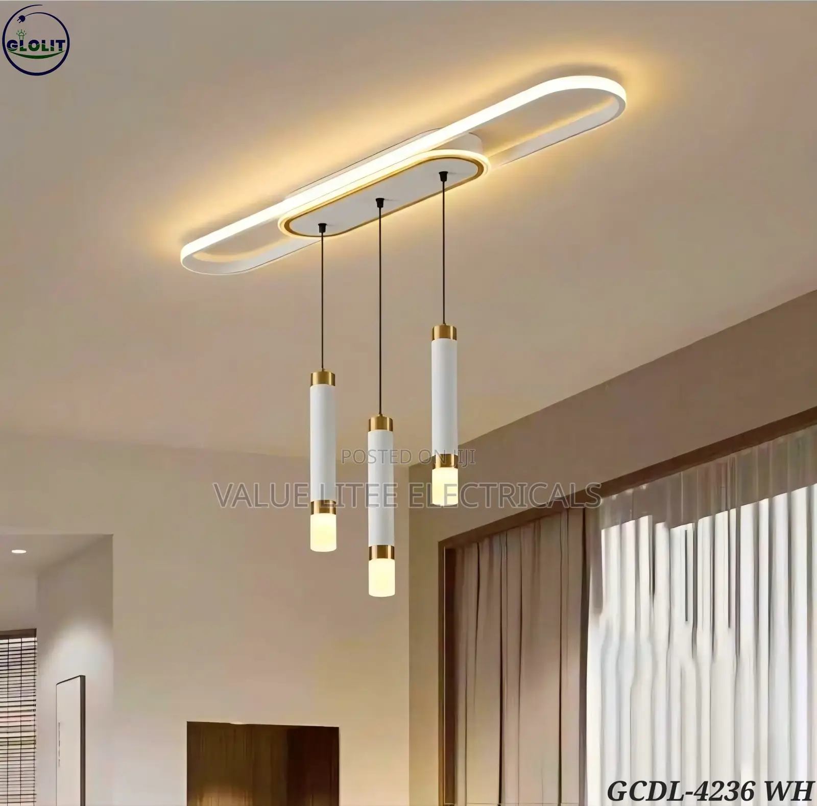 LED Chandelier With 3 Pendants Black/Gold