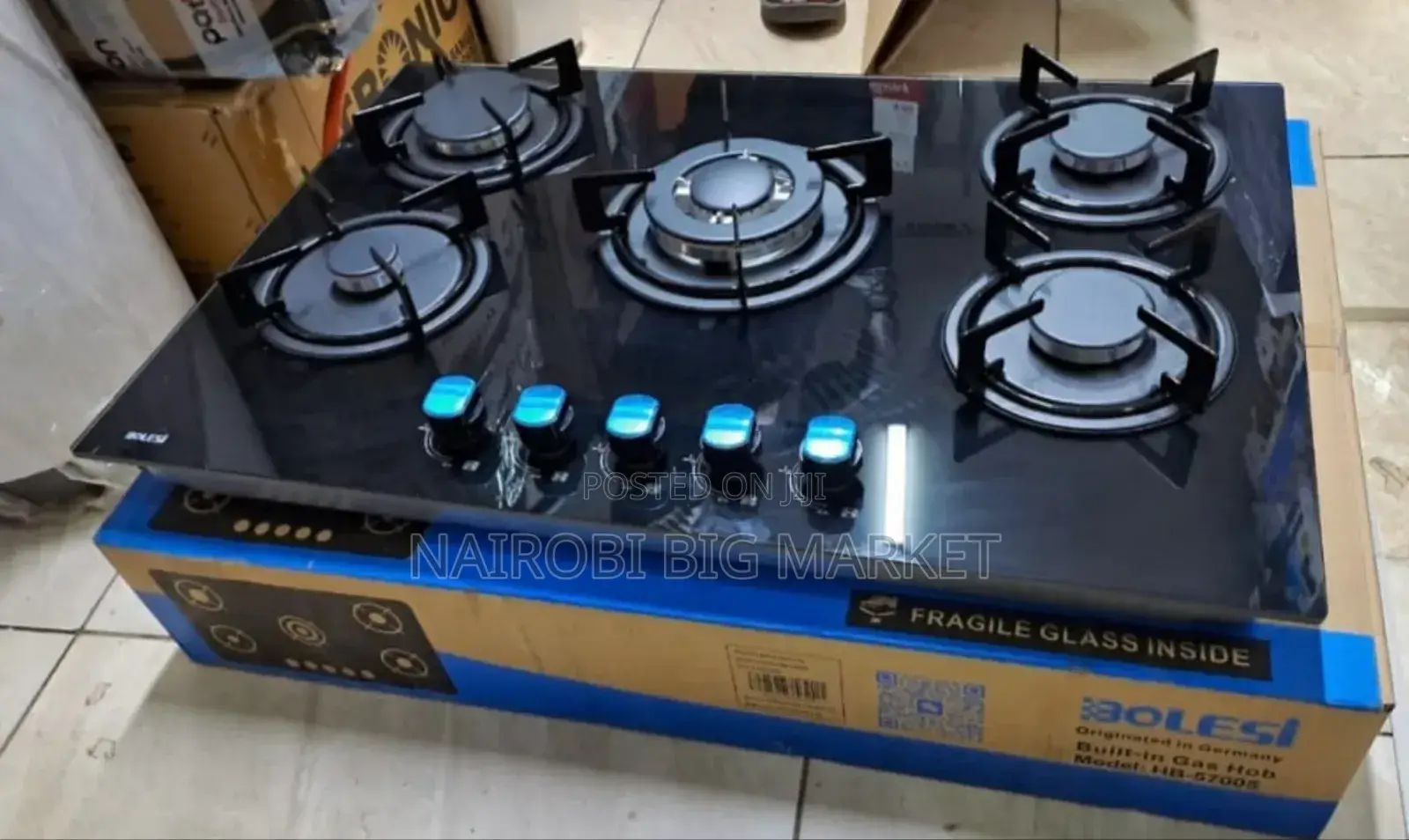 Bolesi Inbuilt 5 Burner Full Gas Tampared Glass Cooker
