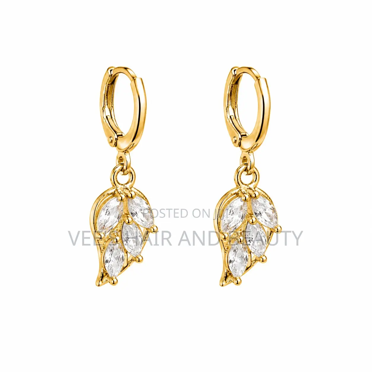 Gold Crystal Leaf Hoop Earrings | Elegant Everyday Women's Jewelry