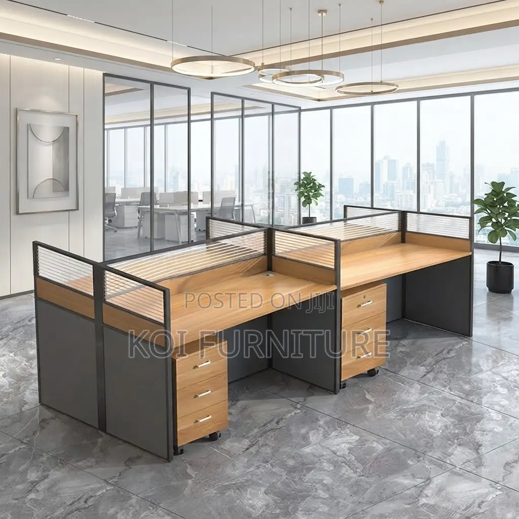 Office Workstation; Four Users Modern Orgazation Brown Workstation