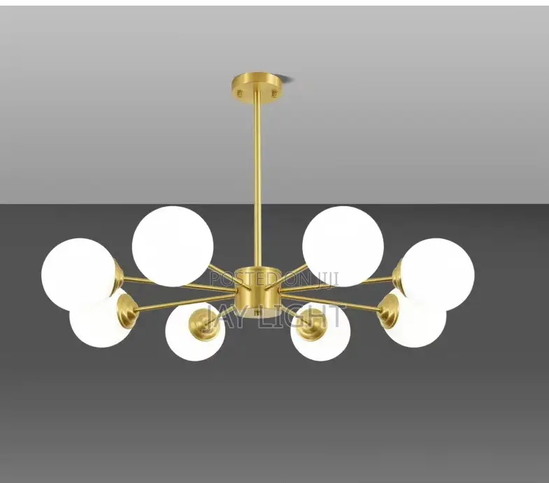 N Ceiling Lamp With 8 Lights Satin Brass Pendant Glass Chandelier