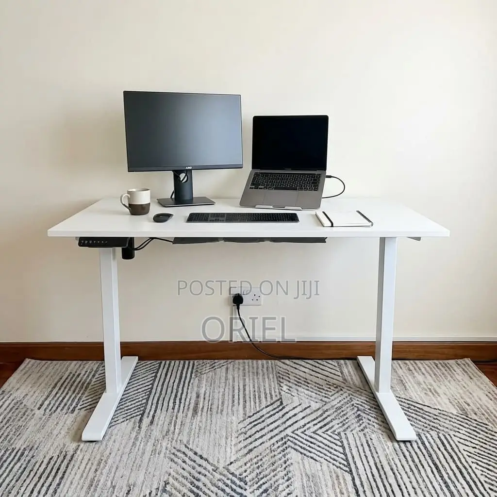 Office Desk : White Electric Standing 120CM Office Computer Desk