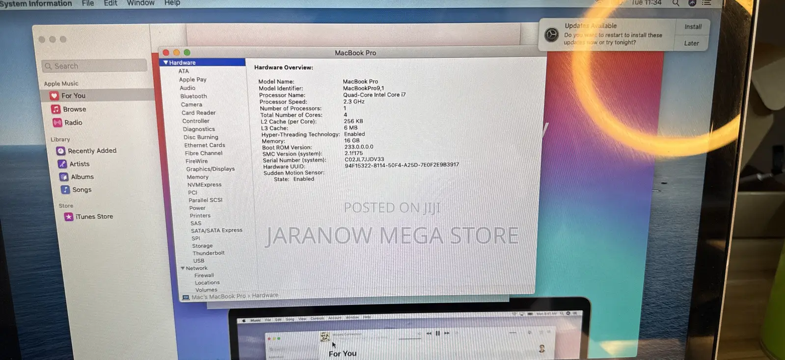 Laptop Apple MacBook Pro 16GB Intel Core i7 HDD 500GB
