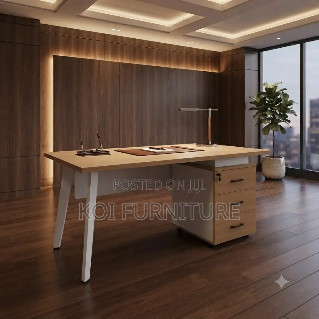 Office Desk; 120cm Executive Home Offices Lockable Brown Desk