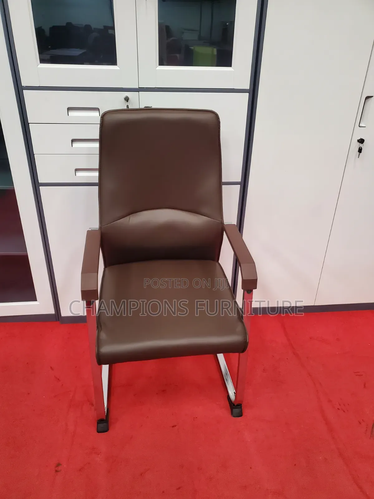 Executive Brown Leather Cantilever Chair