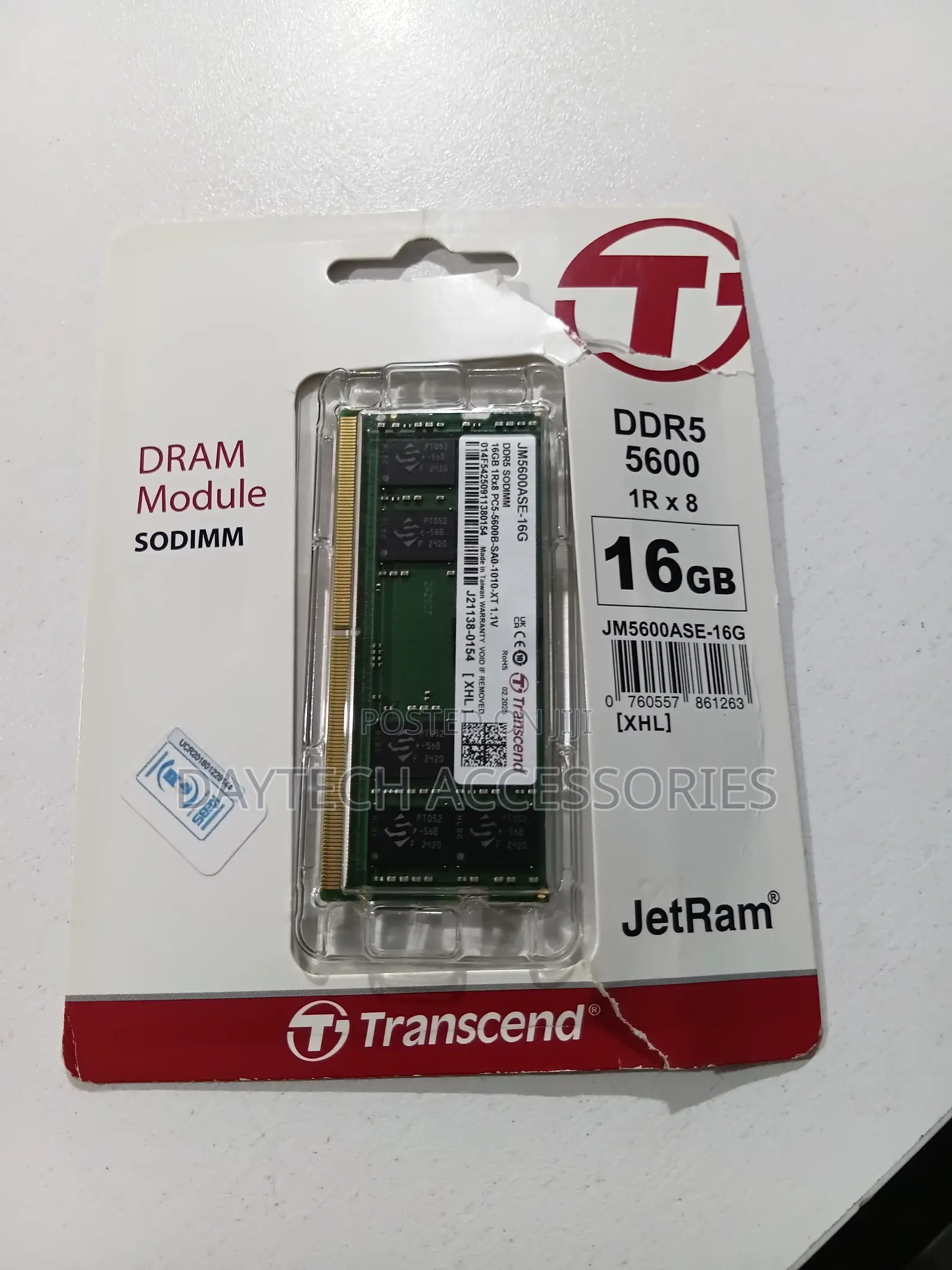 Transcend 16GB DDR5 5600MHz Laptop RAM - Black