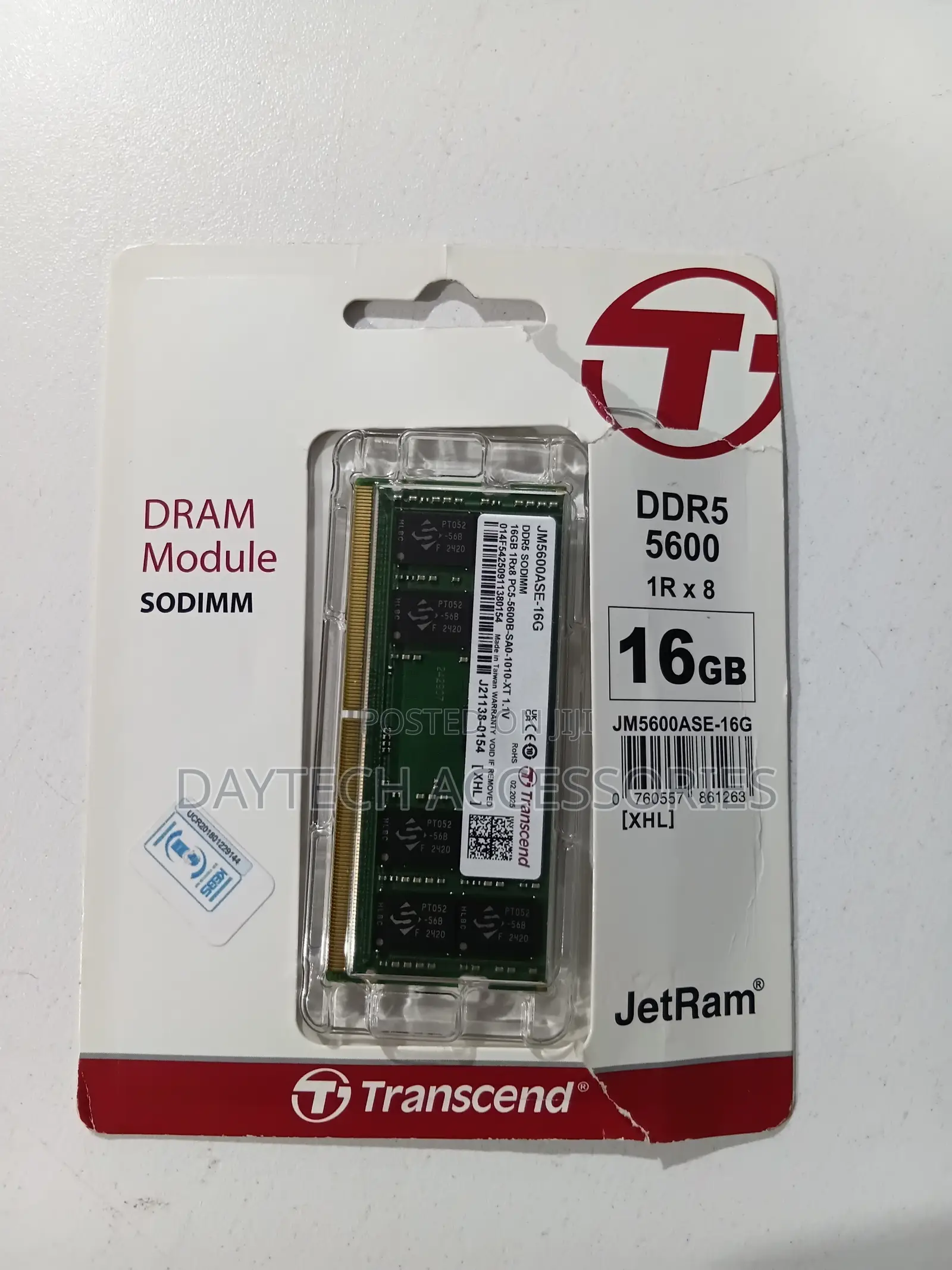 Transcend 16GB DDR5 5600MHz Laptop RAM - Black