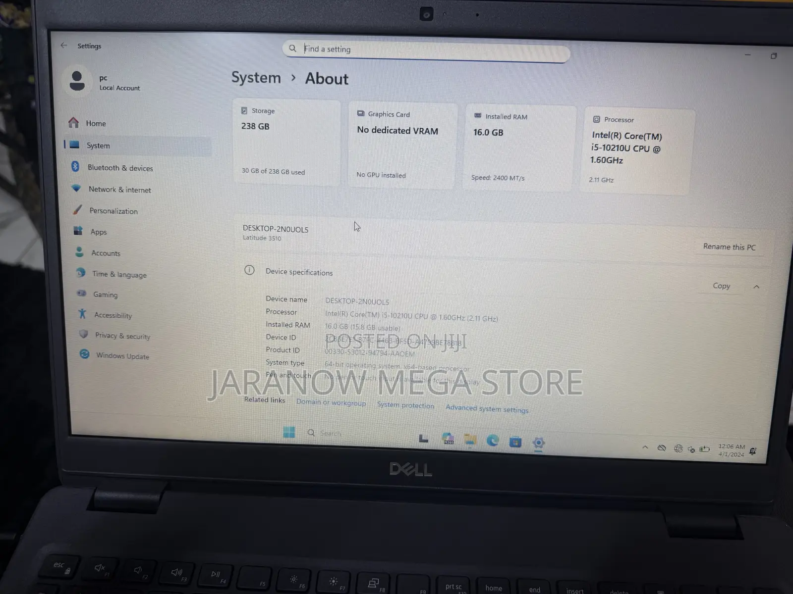 Laptop Dell Latitude 3510 16GB Intel Core i5 SSD 256GB