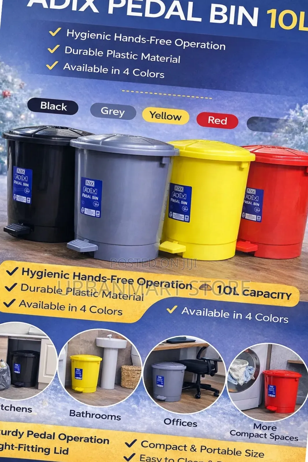 Adix 10 Litre Plastic Pedal Waste Bin