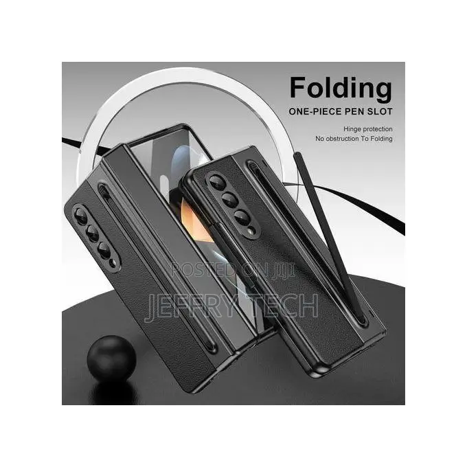 Samsung Galaxy Fold 6 Leather Case - Black, S Pen Slot, Hinge Camera