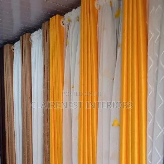 Plain While, Yellow and Brown Stitched to Perfection Window Curtains
