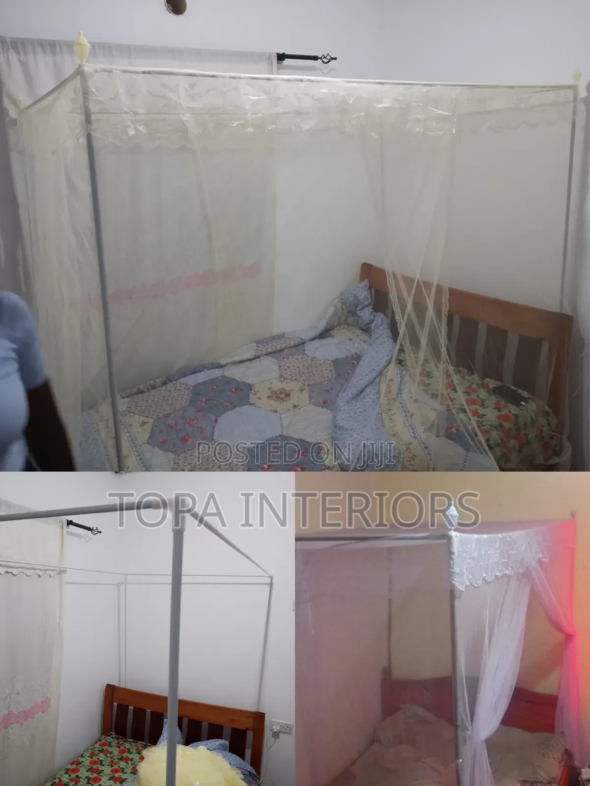 Square Mosquito Nets With Four Metallic Bednet Stands