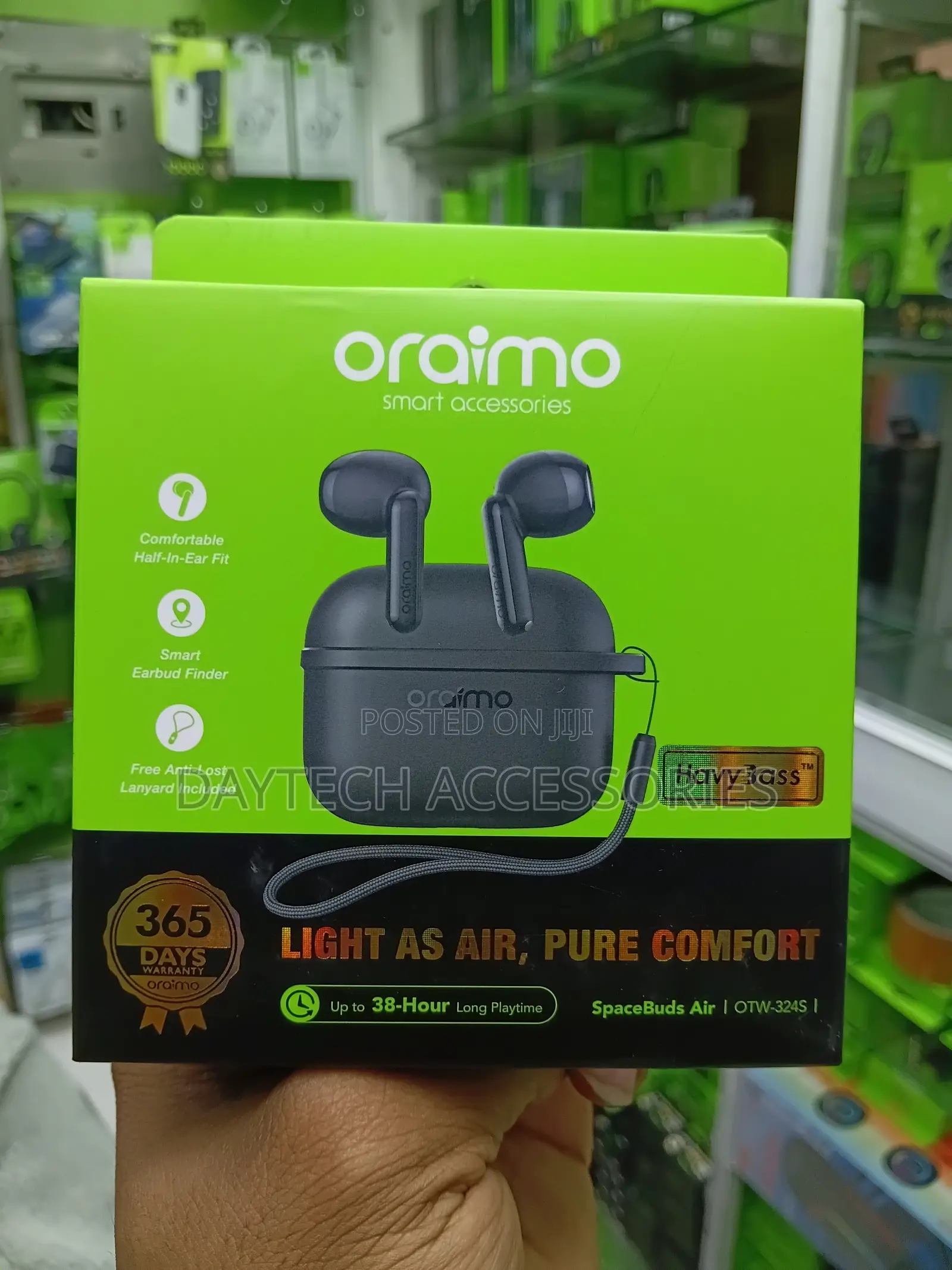 Oraimo SpaceBuds Air (Model OTW-324S) Wireless Earbuds in Black.
