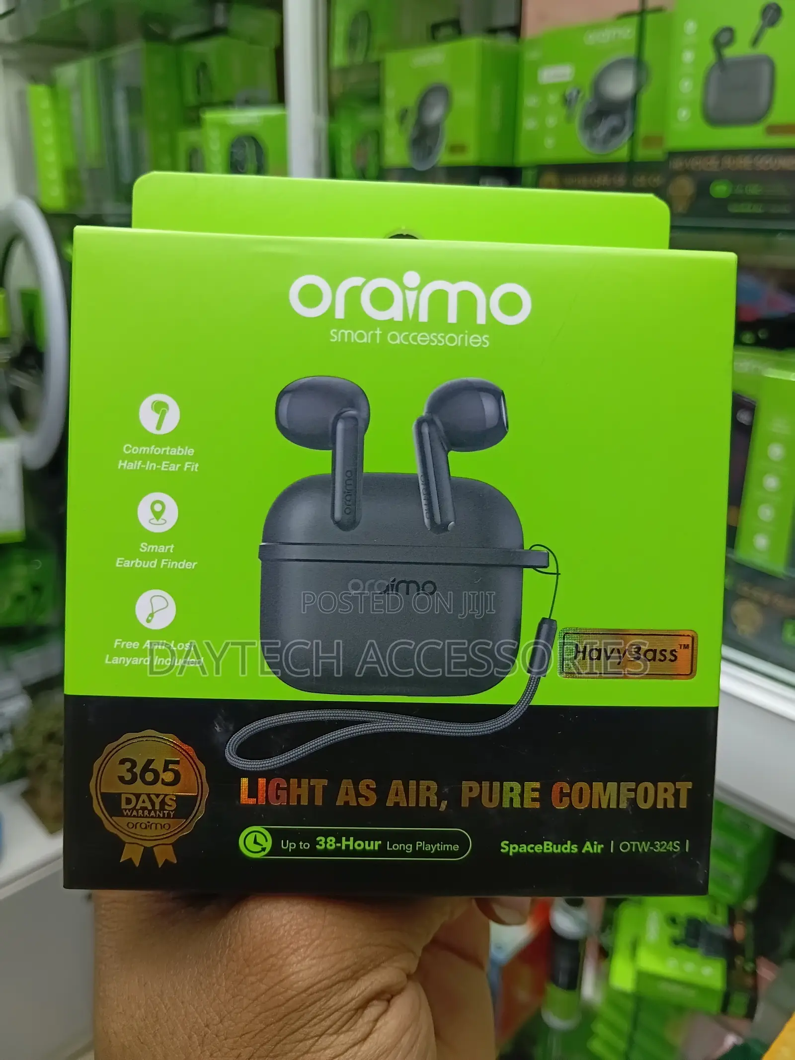Oraimo SpaceBuds Air (Model OTW-324S) Wireless Earbuds in Black.