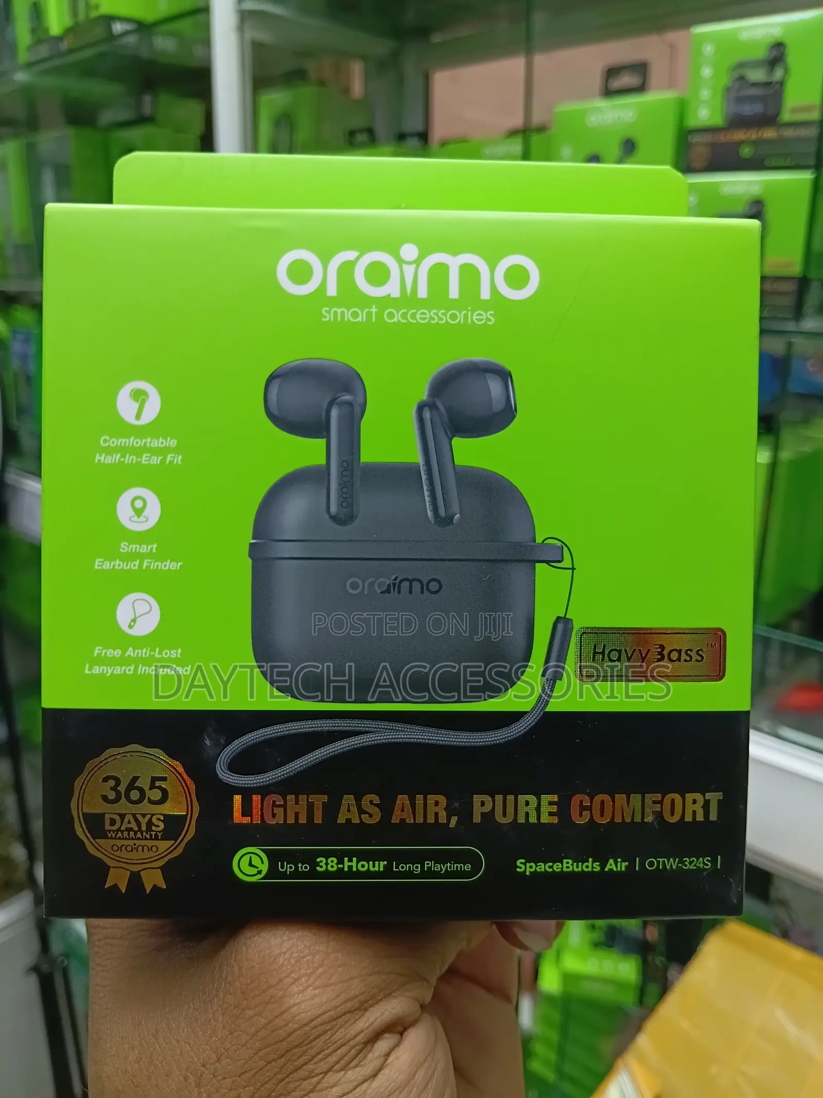 Oraimo SpaceBuds Air (Model OTW-324S) Wireless Earbuds in Black.
