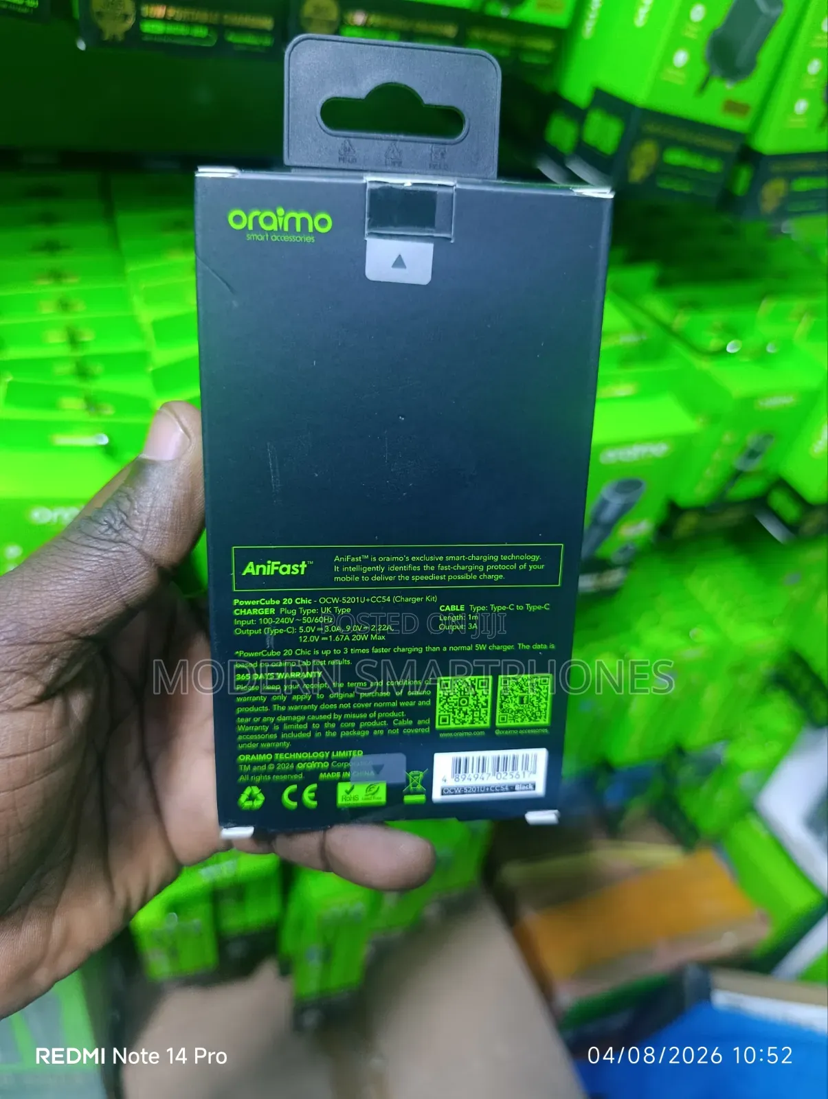 Oraimo PowerCube 20 Chic 20W GaN Wall Charger Type-C Lightning Cable