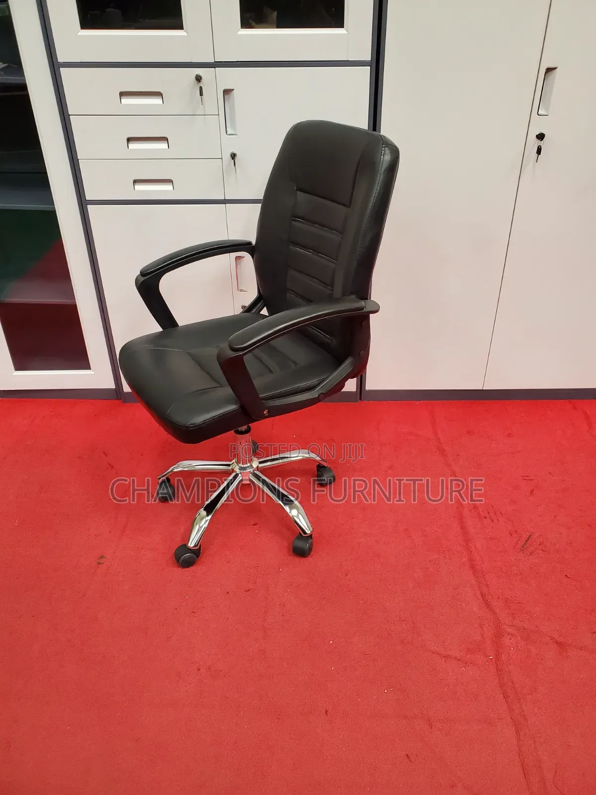 Black Leather Swivel Office Chair