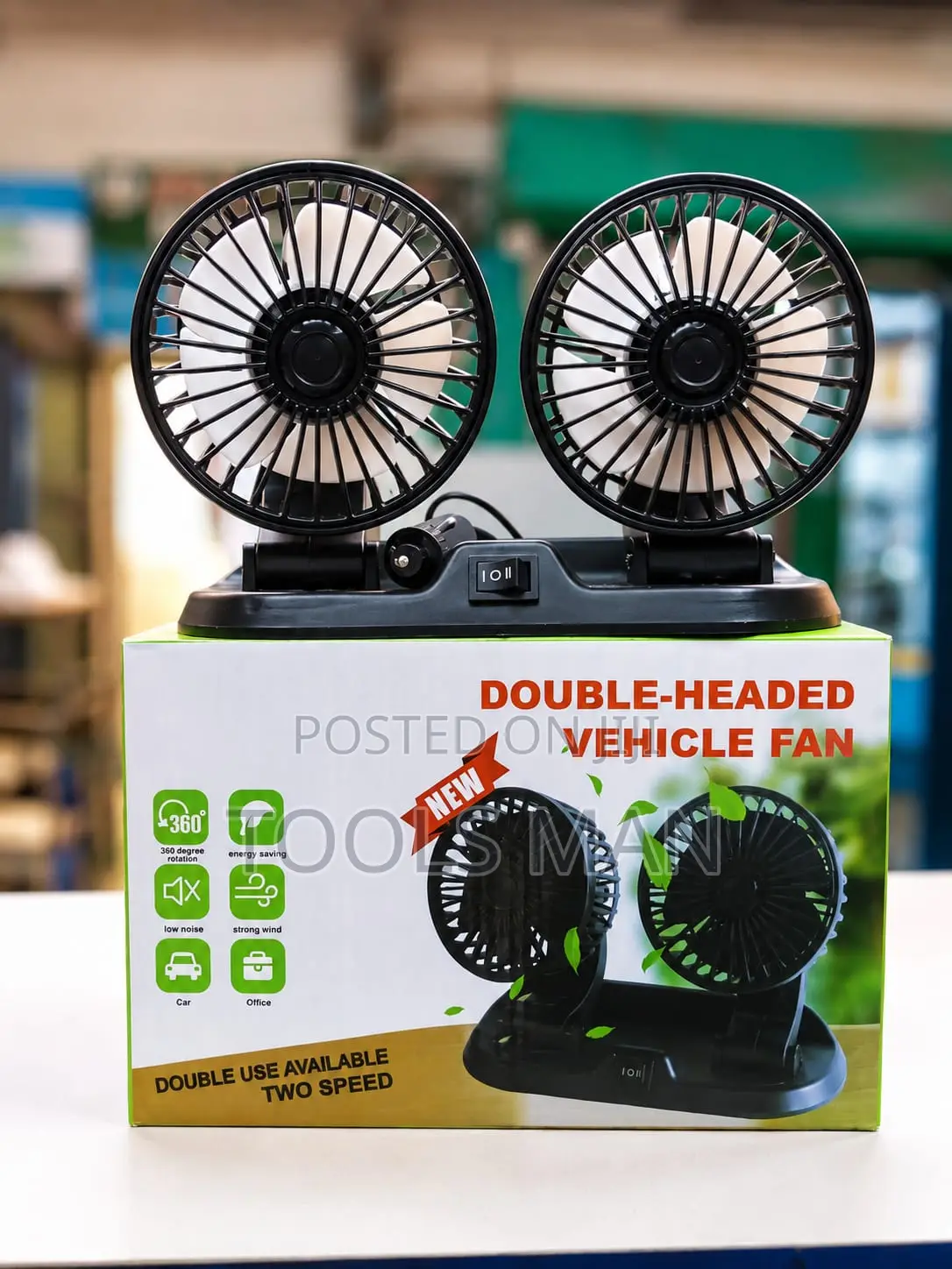 Car 12V Portable 2-Speed Dual Head Auto Dashboard Double Cooling Fan