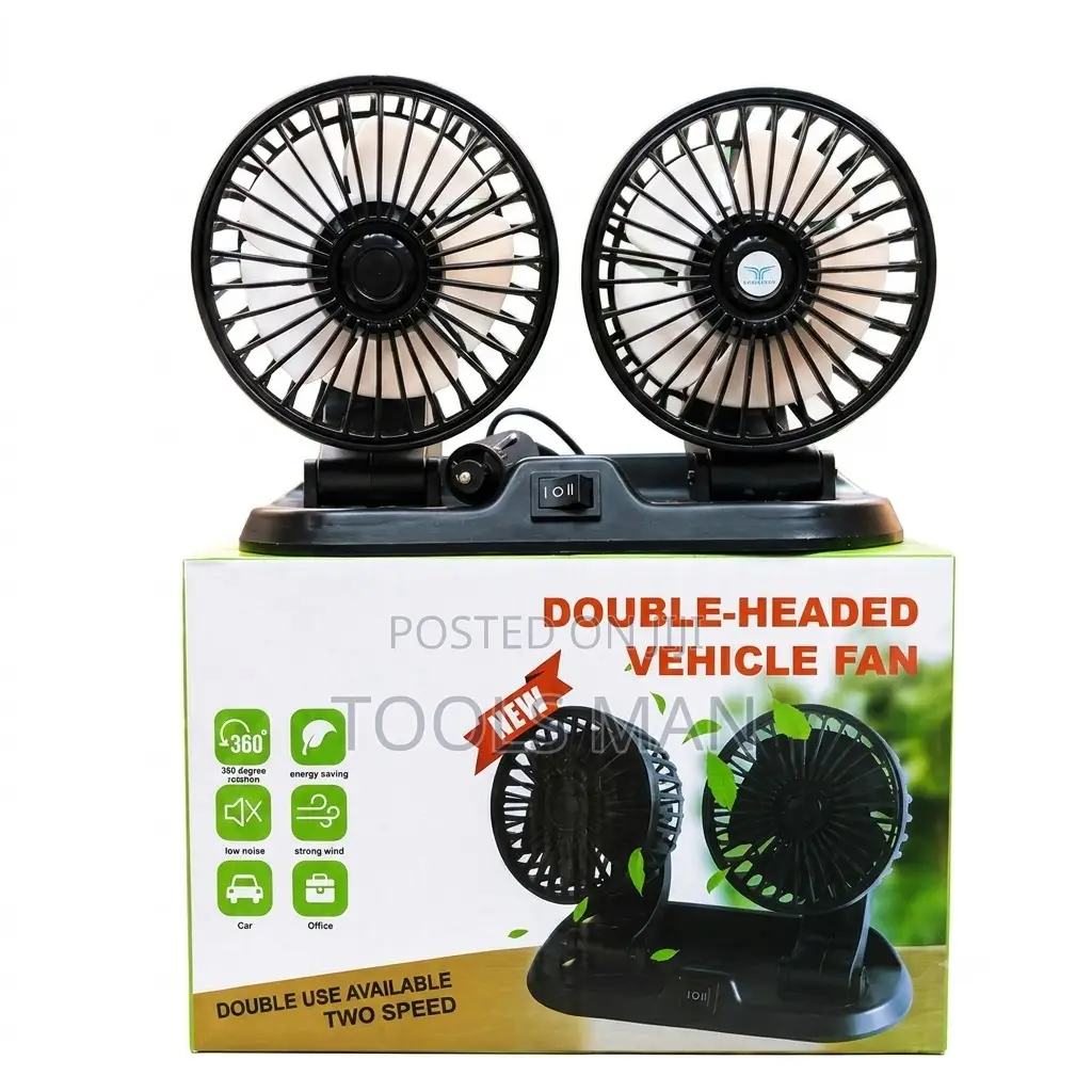 Car 12V Portable 2-Speed Dual Head Auto Dashboard Double Cooling Fan