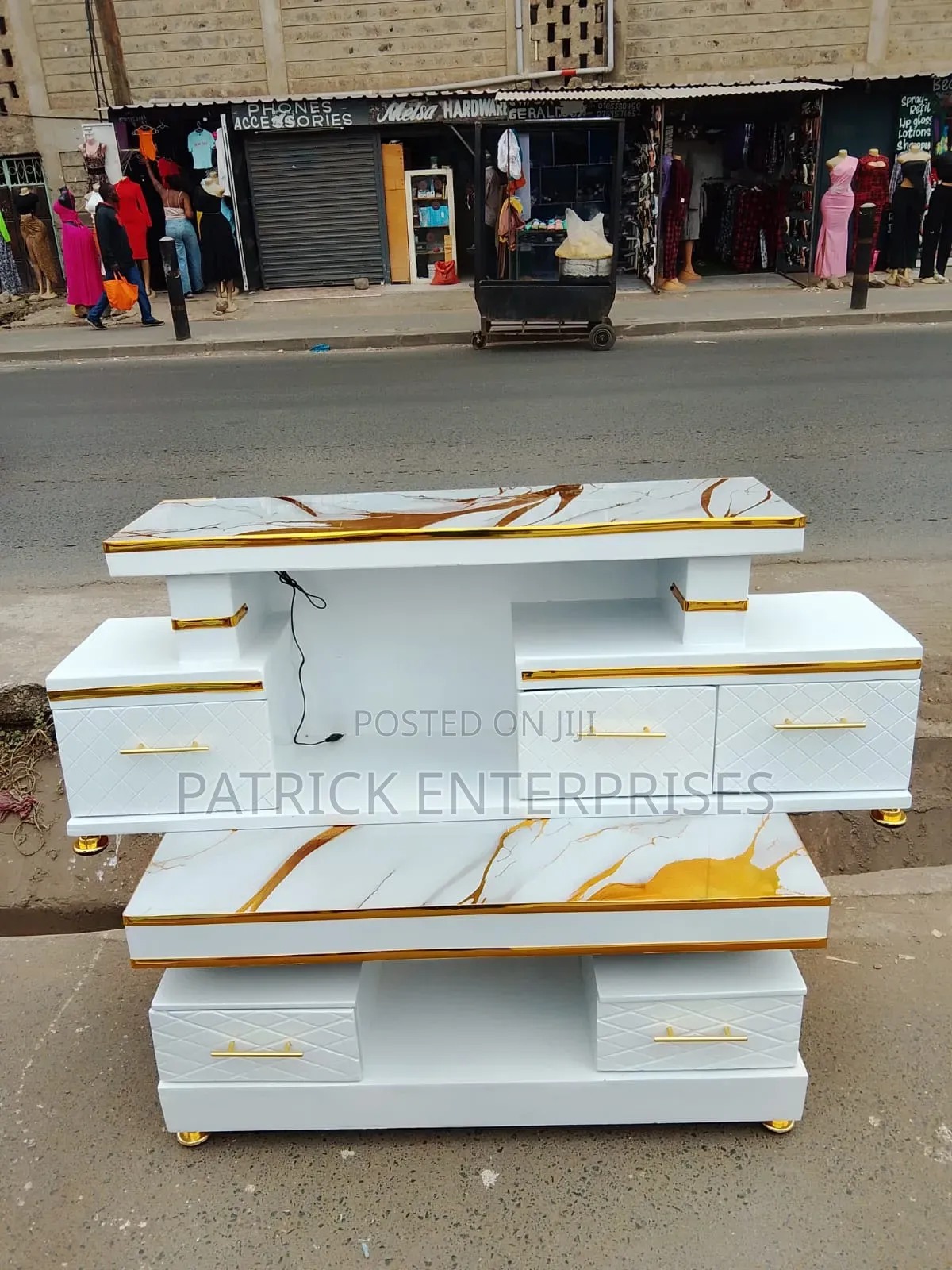 White Modern TV Stand Plus Coffee Table Top Marble Sheet