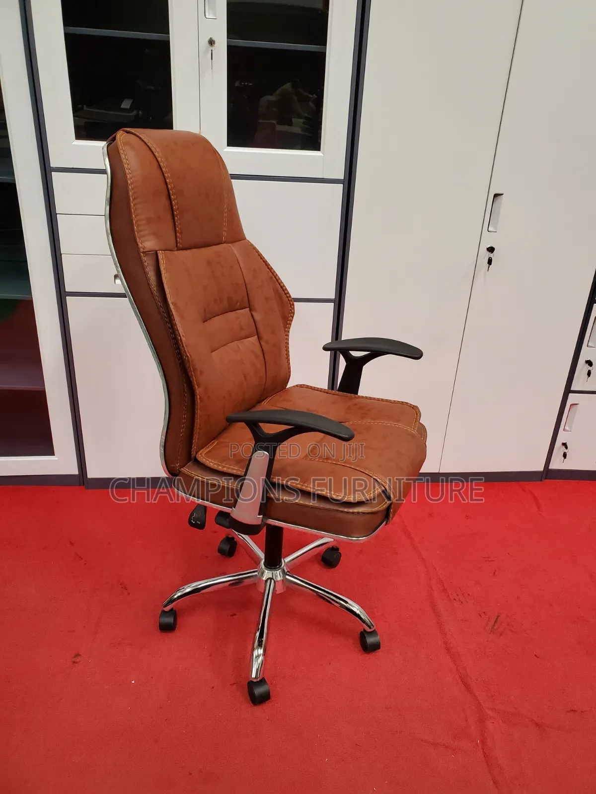 Brown Leather Office Cjair With Contrast Stitches