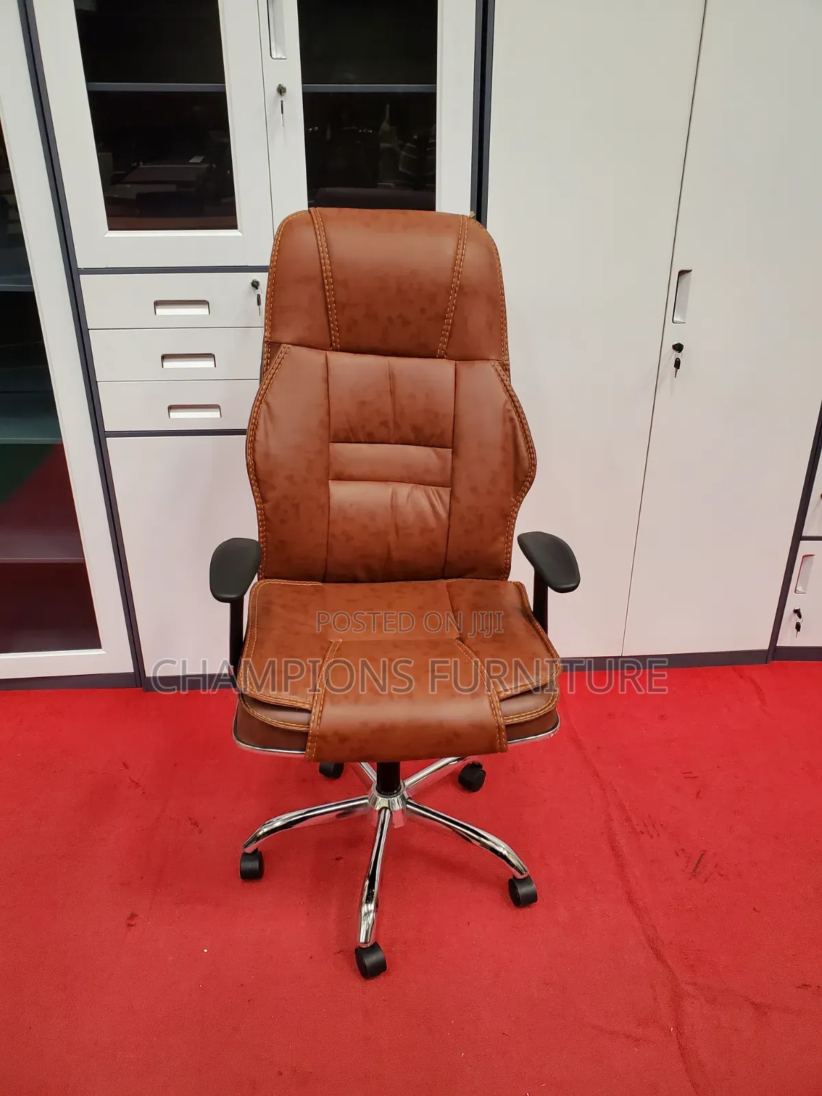 Brown Leather Office Cjair With Contrast Stitches