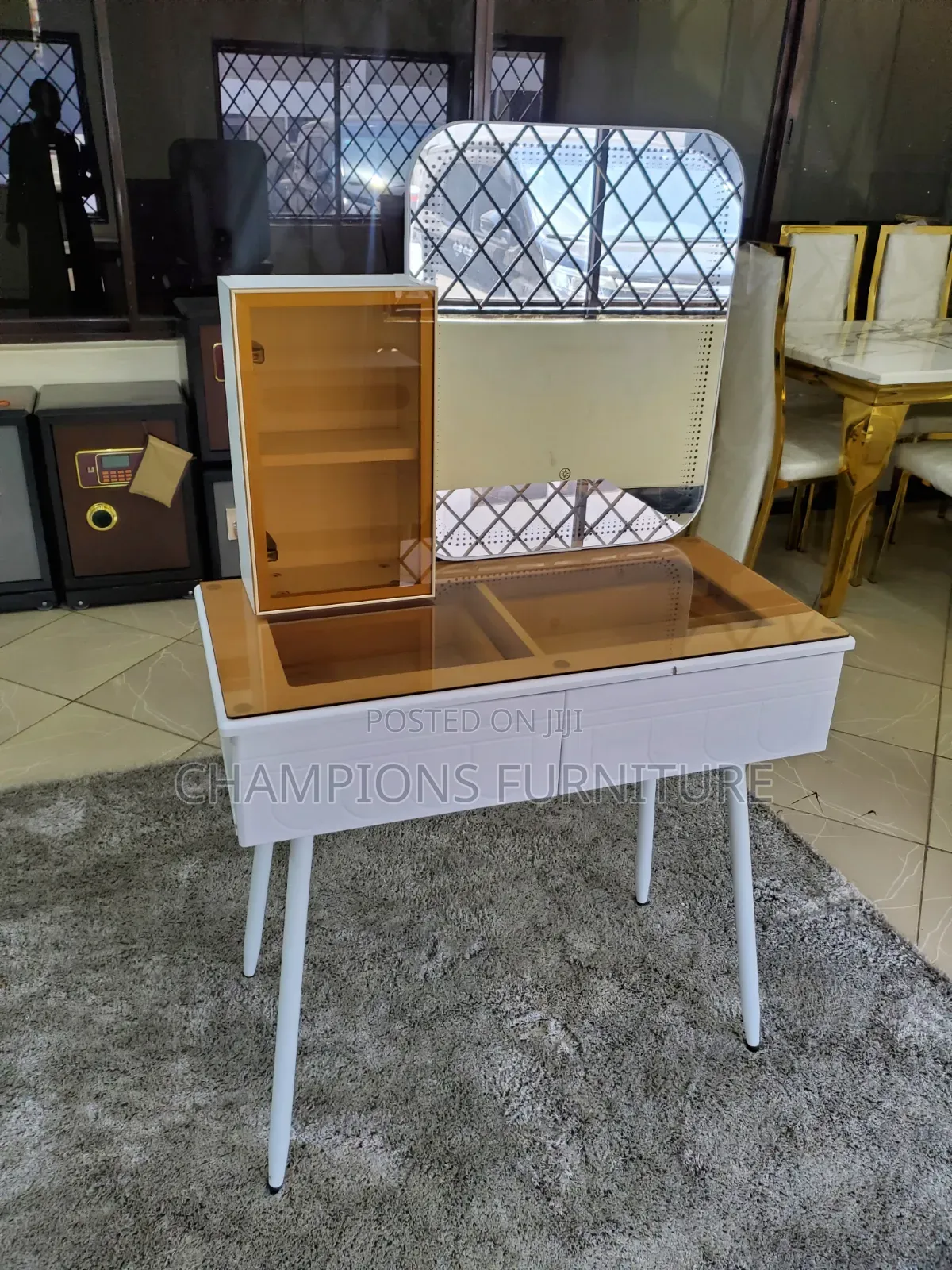 Vanity/Dressing Table With LED Mirror and Tinted Glass Top