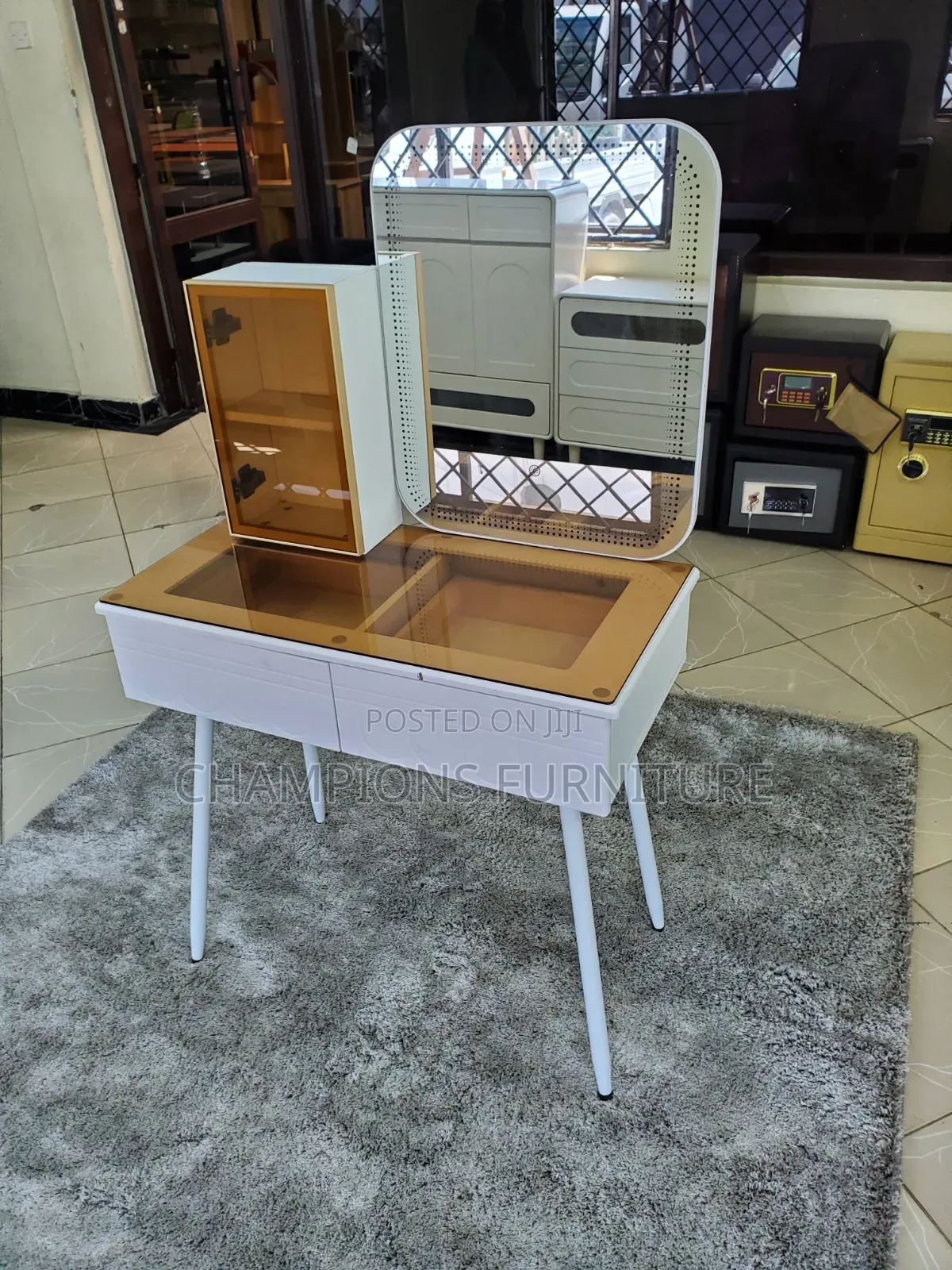 Vanity/Dressing Table With LED Mirror and Tinted Glass Top