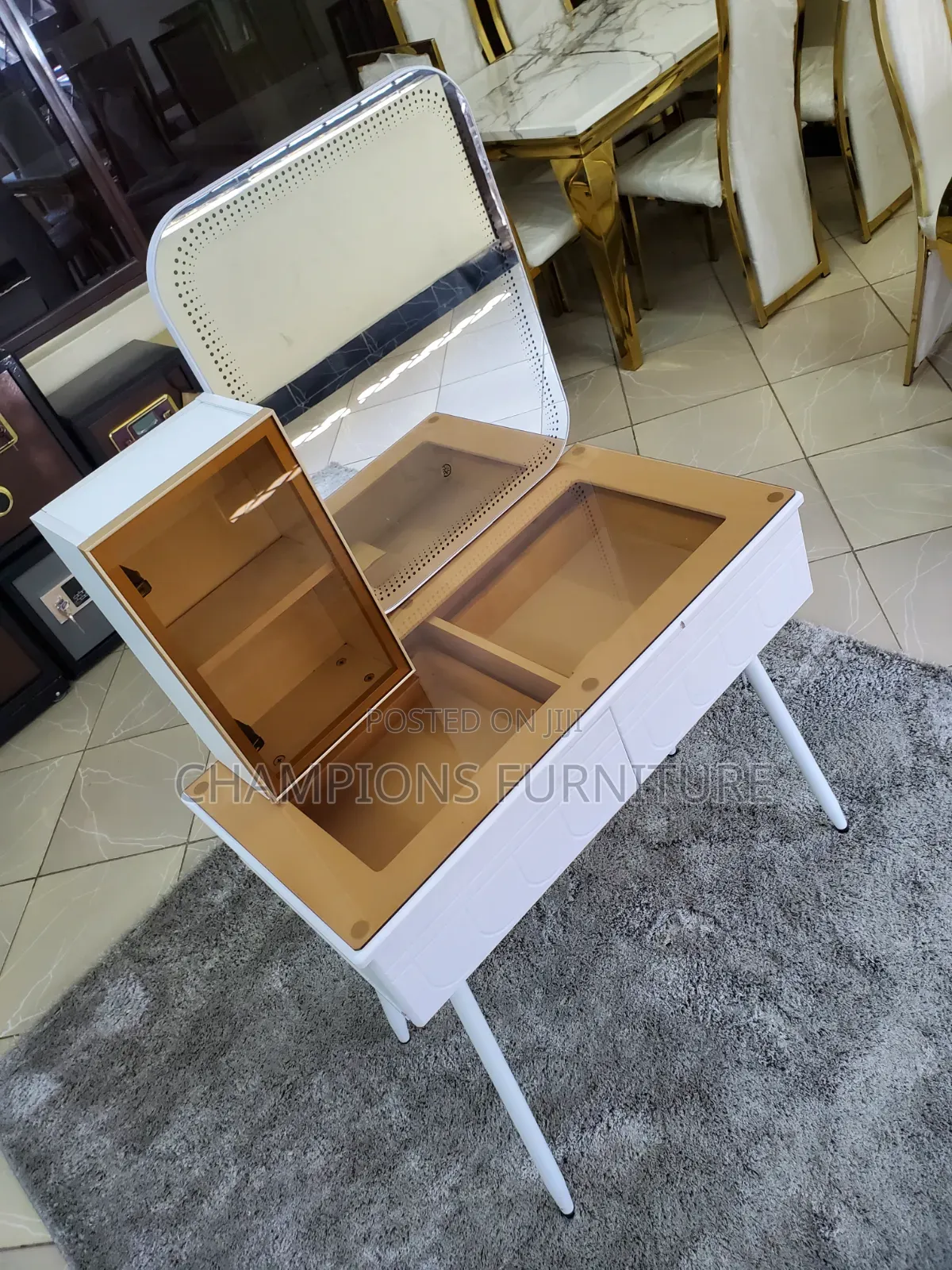 Vanity/Dressing Table With LED Mirror and Tinted Glass Top