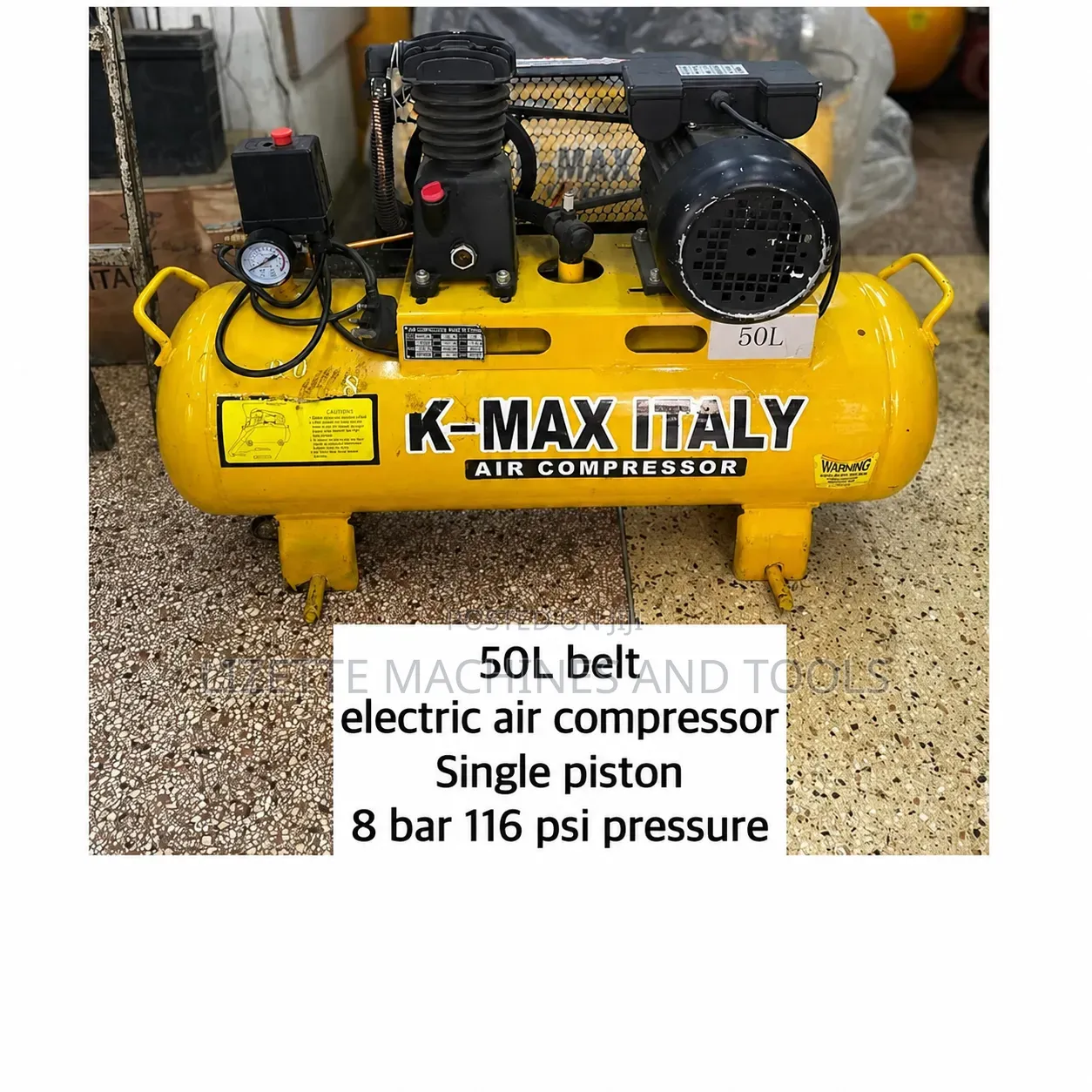 K- Max 50L Belt Electric Air Compressor Single Piston 8 Bar 116psi