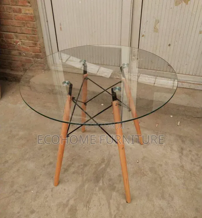 Dining Table. V23n Glass Dining Table With Metallic and Wooden Legs