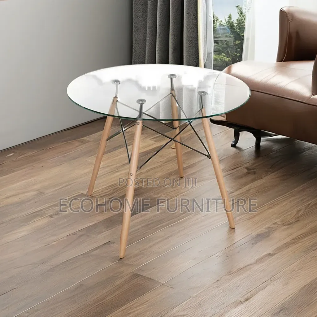 Dining Table. V23n Glass Dining Table With Metallic and Wooden Legs