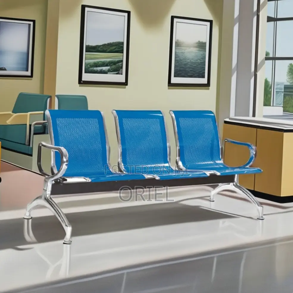 Office Bench : 3-Link Blue Metallic Waiting Bench