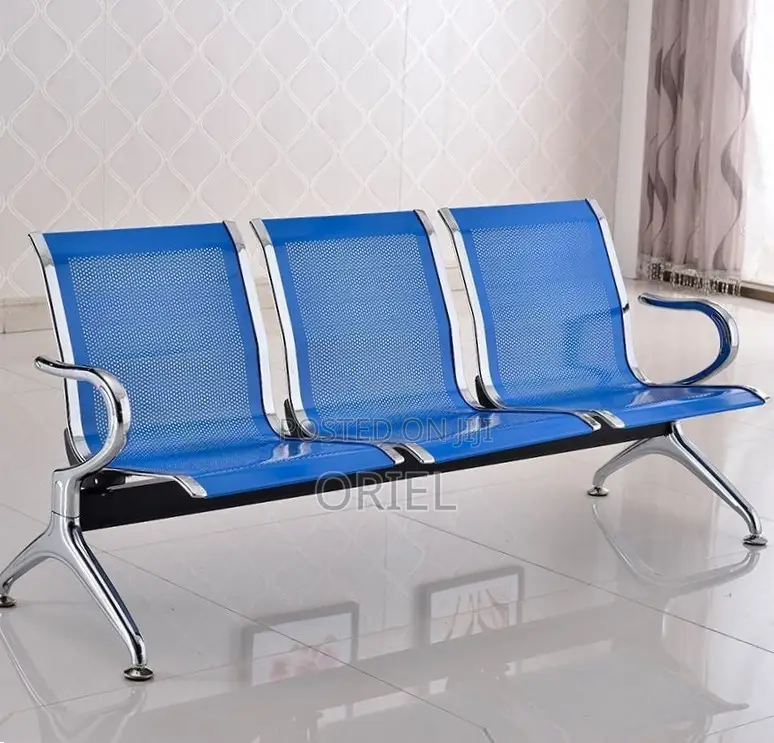 Office Bench : 3-Link Blue Metallic Waiting Bench