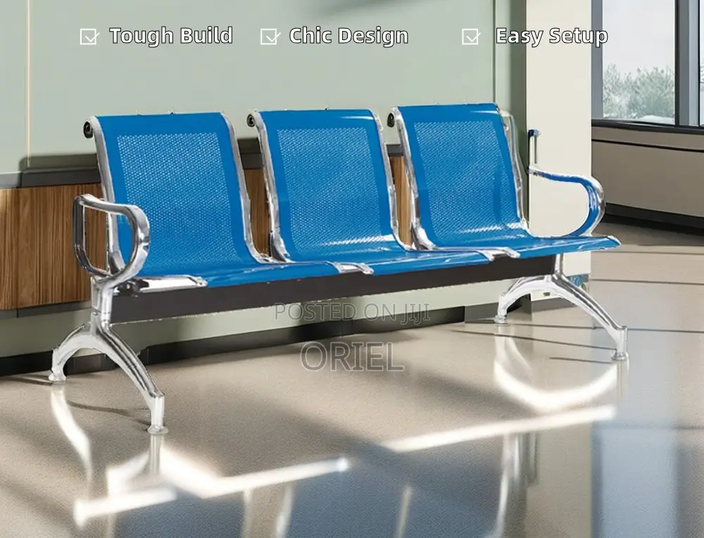 Office Bench : 3-Link Blue Metallic Waiting Bench