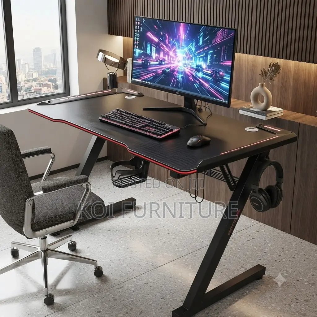 Office Desk; Ergonomic Black-Red Colored Gaming Desk