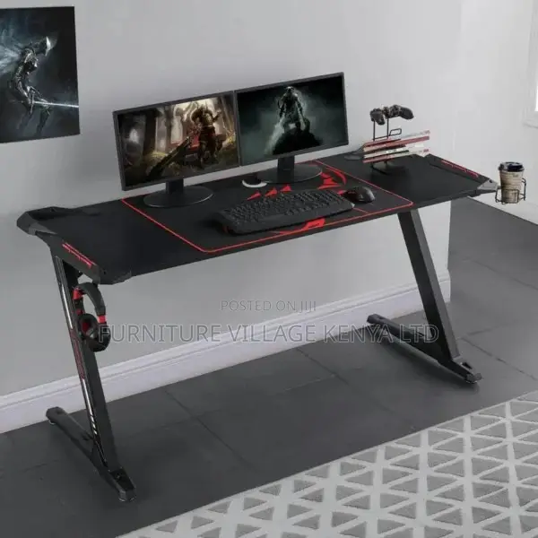 Gaming Desk; Black Imported Lighted Home-Office Gaming Desk