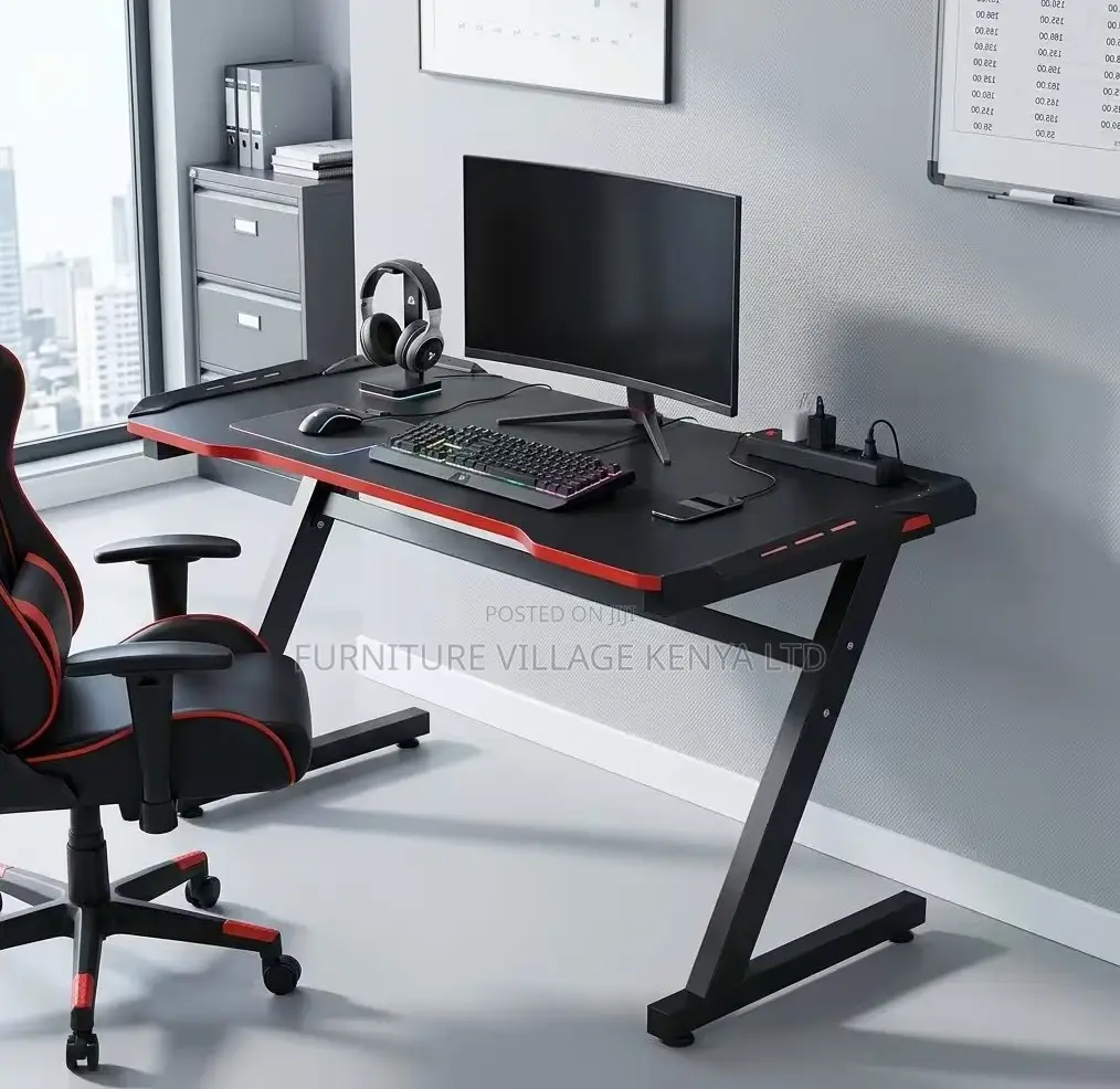 Gaming Desk; Black Imported Lighted Home-Office Gaming Desk